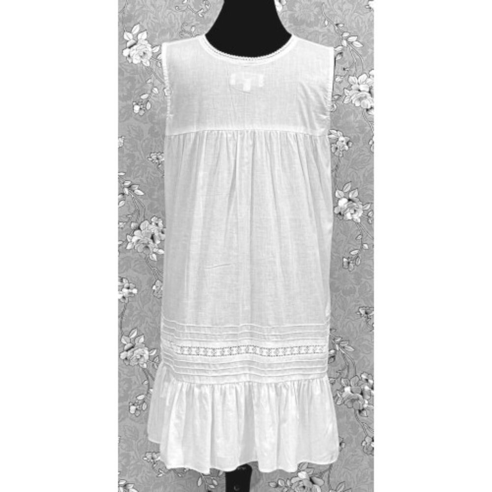 Victorian Cotton Nightgown Sleeveless Eyelet Lace Ruffle Hem SoieRose SR1132 - Picture 6 of 7